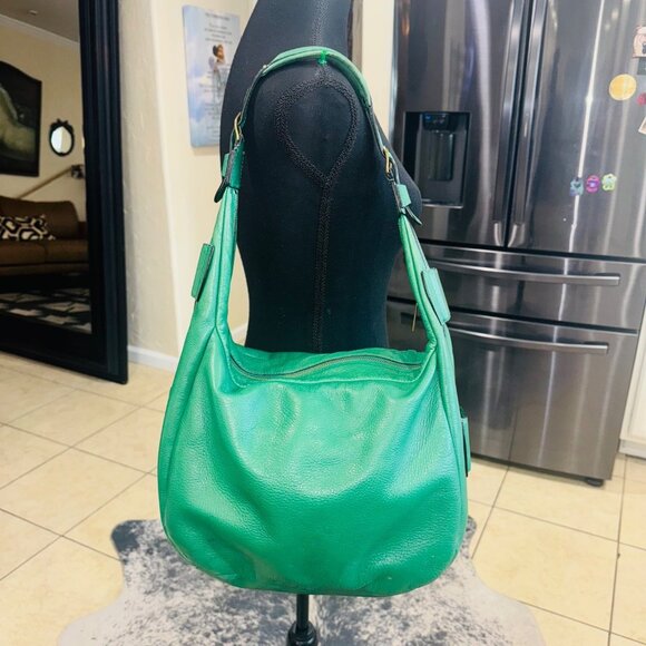 Ralph Lauren Green Pebble Leather Hobo Shoulder Bag Luxury Money Sustainable - Picture 2 of 16